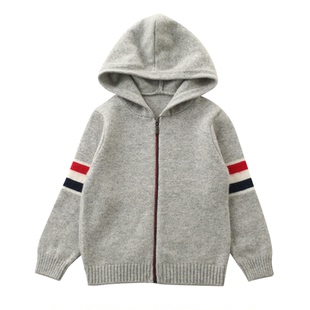 洪叶云台高端纯山羊绒男童毛衣拉链帽衫宝宝针织衫加厚儿童羊绒衫