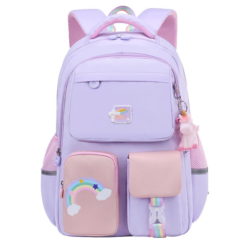 新款彩虹可爱女童小学生书包防盗