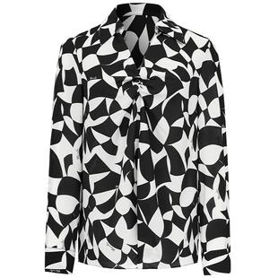 曼德诗黑白撞色衬衫2025夏季新款气质显瘦雪纺小衫设计感长袖衬衣