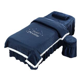 加厚冬款白色美容床罩四件套采耳中式按摩美容院水晶绒浅灰床裙套