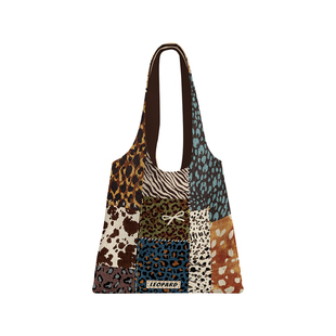 印你所想原创彩斑豹影帆布包女2025秋冬新款上班通勤豹纹大单肩袋