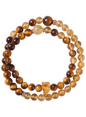 黄水晶虎眼石手串双圈手链女旺财