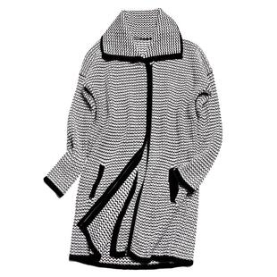 APCSHOP 法式翻领长款重磅复古典雅风开衫女士针织大衣毛衣外套