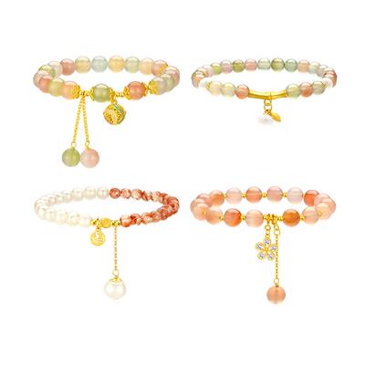 周大生十里桃花玛瑙手串转运珠国风小众纯银手链送女友生日礼物