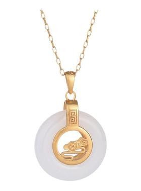 宫廷汉服配饰复古鎏金福字仿和田白玉平安扣吊坠女款玉石玉坠礼品