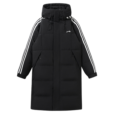 贵人鸟长款羽绒服男女条纹外套