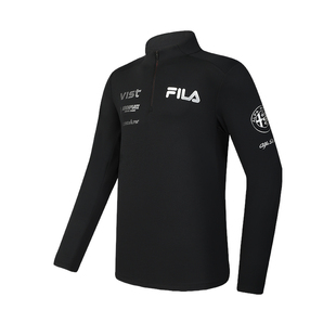 FILA 斐乐官方男子针织长袖上衣2024冬新款滑雪运动加绒半拉链长T