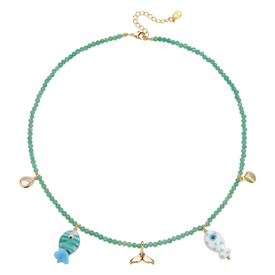 CHEZ LOOPS姜妍同款果冻海小鱼项链原创轻奢吊坠绿玛瑙串珠链镀金