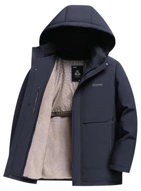 中老年外套男冬季短款连帽夹克中年加绒加厚棉服保暖棉衣爸爸棉袄