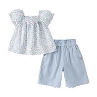 戴维贝拉儿童套装洋气新款夏装女童灯笼袖上衣阔腿七分裤两件套