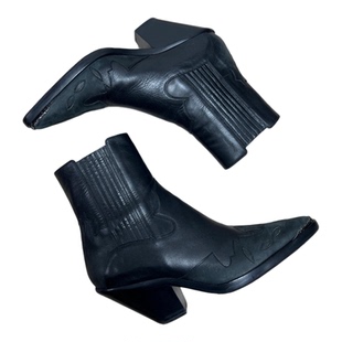 暗黑复古刺绣西部牛仔靴男女做旧机车靴尖头巫师靴金属短筒骑士靴