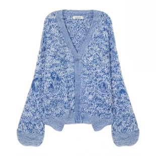 INXXAPYD 甲骨文提花V领针织衫开衫男女同款流苏拼接毛衣潮