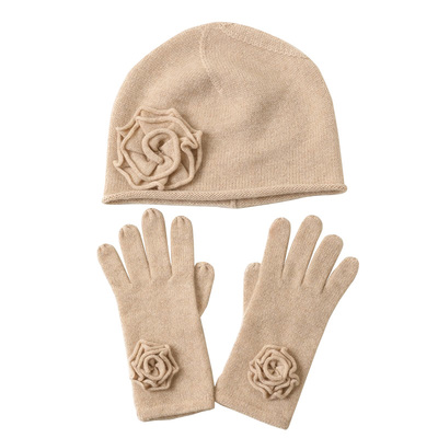 山羊绒玫瑰花帽子手套套装送礼盒