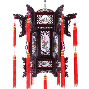实木灯笼仿古中式羊皮六角宫灯古典结婚灯笼装饰阳台茶楼吊灯挂饰