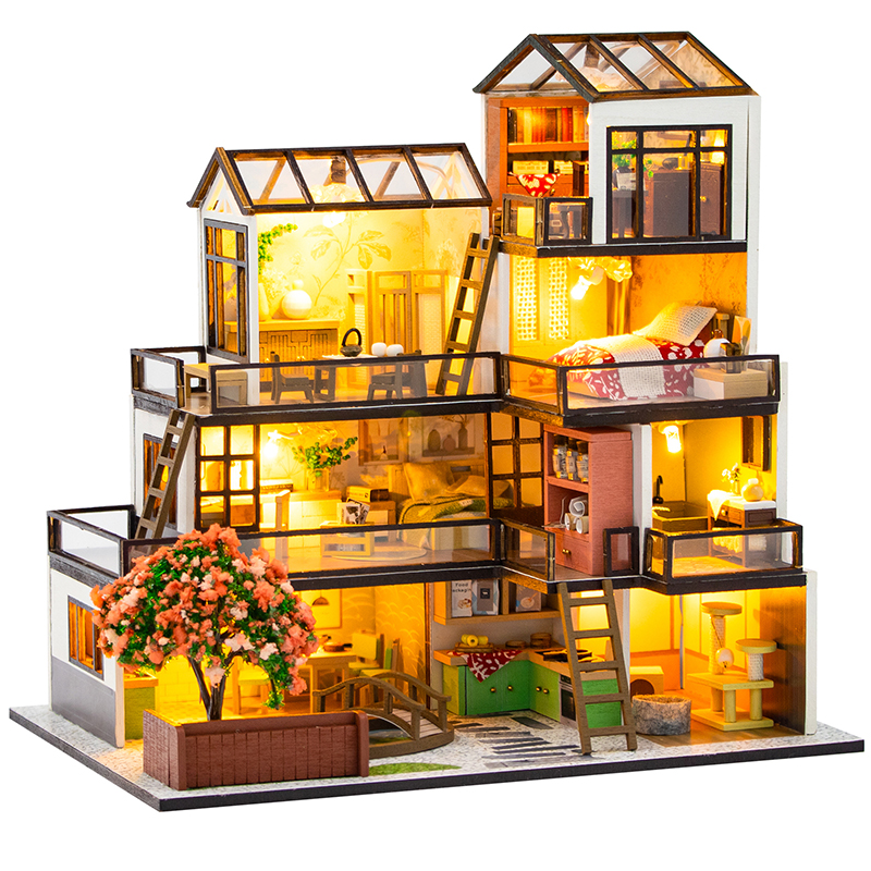 diy小屋迷你别墅梦想城镇手工拼装玩具木质建筑房子模型生日礼物