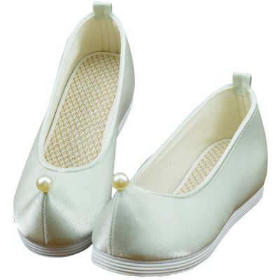 纯色淡雅汉服鞋锦袍仙红色弓鞋