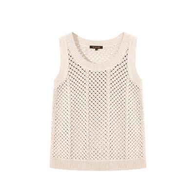 COLINWANG-潜入夏天|奢牌质感亚麻真丝亮片老钱风镂空针织背心