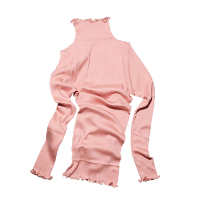 真丝棉天然桑蚕丝高领花边长袖