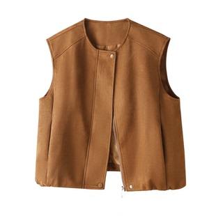 复古美拉德麂皮绒马甲背心女春秋设计感宽松叠穿坎肩休闲马夹外套