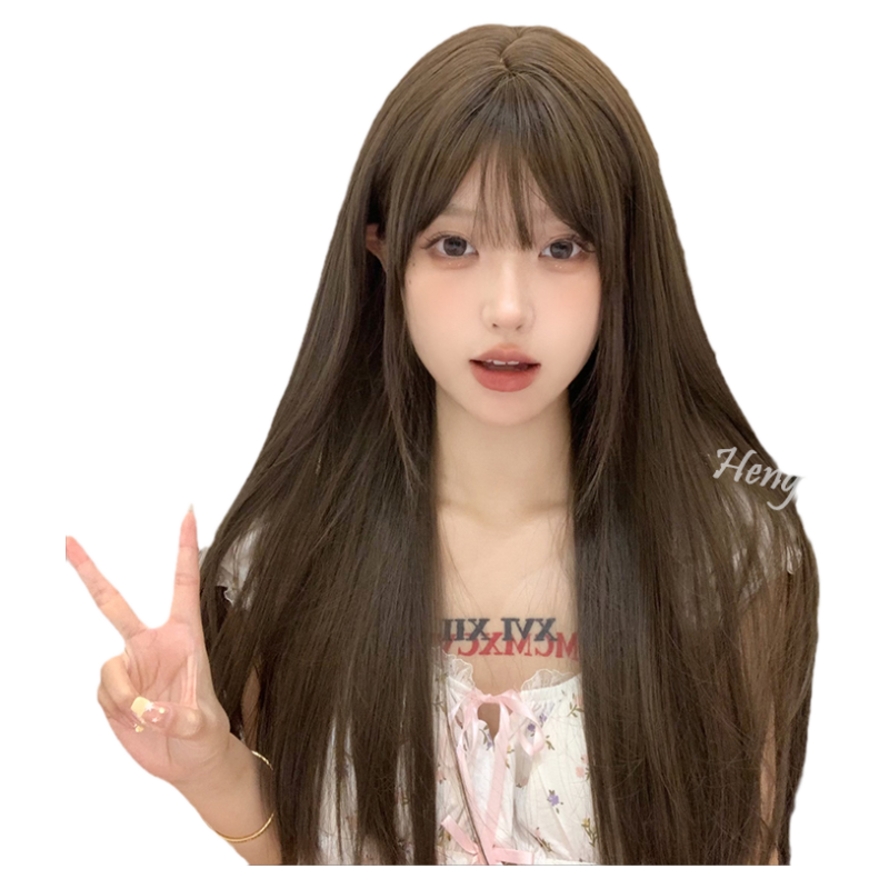 哼唧日常假发女长发lolita全头套冷棕长直逼真仿真自然韩式中长发