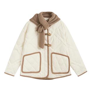 紫涵圆领撞色白鸭绒羽绒服冬季新款轻盈保暖女士面包服外套赠围巾