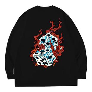 STA火焰骰子涂鸦街头纯棉长袖T恤男女生秋季潮流休闲宽松内搭上衣