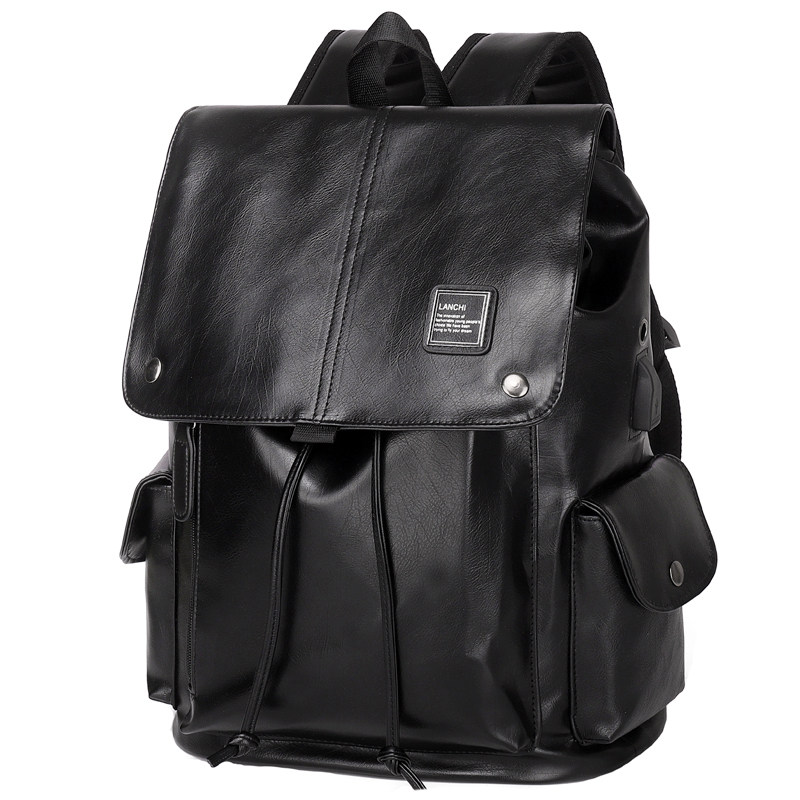 双肩包男士时尚电脑包 大容量背包pu皮质韩版潮流休闲 大学生书包