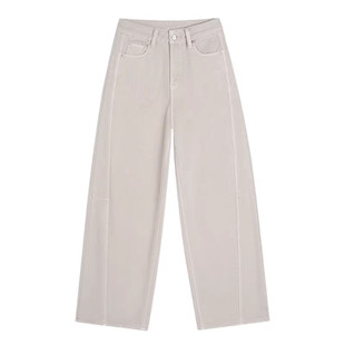 加绒奶茶色阔腿牛仔裤女秋冬季2025新款加厚窄版直筒爆款弯刀裤子