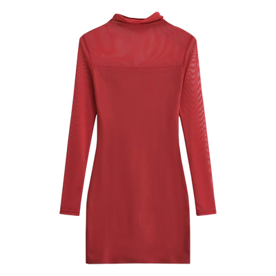 性感网纱拼接抓绒包臀连衣裙短裙