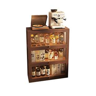 实木酒柜客厅靠墙一体展示柜家用餐边柜置物架小型透明咖啡角布置