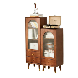 实木酒柜胡桃木色小型餐边柜客厅家用储物柜矮柜靠墙玻璃柜小立柜