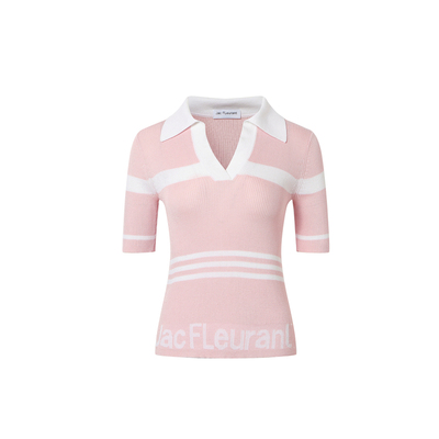 JAC FLEURANT2026春夏新品条纹提花LOGO松弛感针织V领翻领女上衣