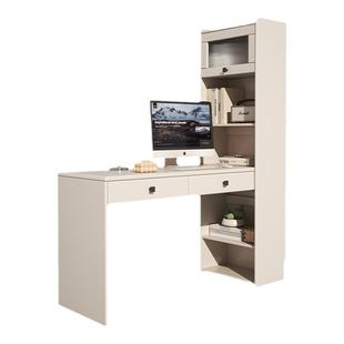 全实木转角书桌书架一体简约学生写字学习桌小户型楸木台式电脑桌