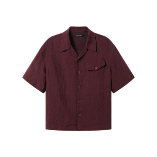 芸蚁〔稻香〕100%亚麻水洗斑驳肌理异形廓形古巴领老钱短袖衬衫