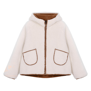 BarryBanny女童仿羊羔绒皮草外套冬季新款儿童中大童加厚保暖上衣