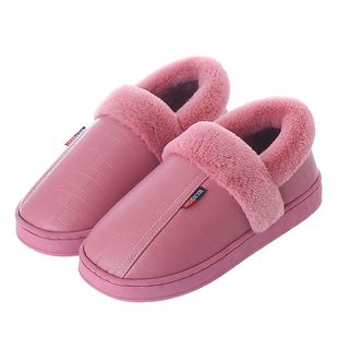 情侣棉拖鞋女防水厚底冬季居家室内防滑地板保暖包跟家用皮拖鞋男