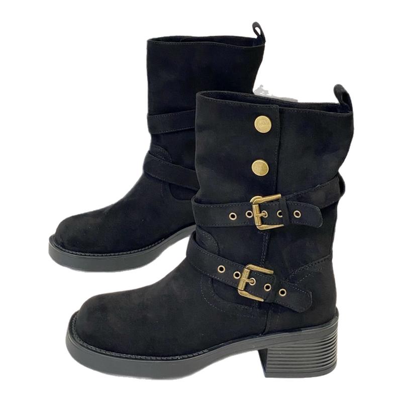 小众复古磨砂甜酷西部靴女2025秋冬新款厚底百搭中筒靴机车骑士靴