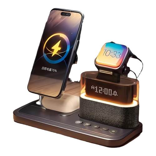 magsafe磁吸三合一无线充电器小夜灯创意时钟底座送礼桌面支架适用于苹果手机快充iPhone17promax手表耳机