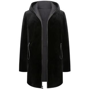 双面穿水貂绒连帽中长款外套男整貂裘皮貂皮大衣商务休闲精品外套