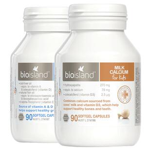 bio island婴幼儿童液体乳钙90粒鳕鱼肝鱼油90粒澳洲进口营养搭档