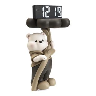 奶油风熊时钟摆件客厅玄关卧室床头钟表台式摆放式桌面智能电子钟