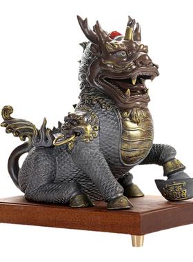 陶瓷麒麟招财祝福中式客厅办公室