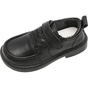 男童皮鞋黑色真皮软底英伦小学生女童春秋冬加绒中大童演出儿童鞋