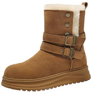 百丽复古厚底雪地靴女冬季新款保暖毛毛棉鞋东北靴F3A1DDZ5