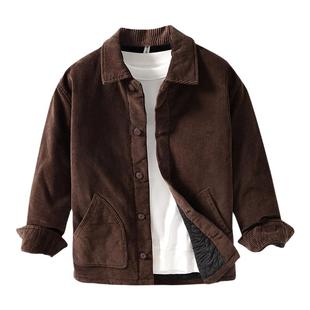 灯芯绒夹克棉服男冬季加厚保暖上衣日系复古条绒棉袄行政外套翻领