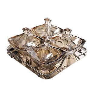 欧式高颜值坚果零食盘轻奢家用水晶玻璃盖干果盘盒精致客厅