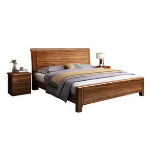 乌金木中式实木床1.8米双人床1.5米简约现代主卧室全实木婚床家具