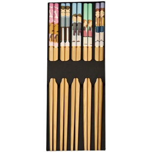 一家人筷子家庭专人专用竹筷5-10双长家用装可爱5色分筷精致防滑