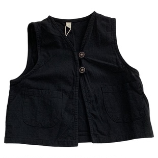 淘气小妞棉麻男童马甲秋季2026新款儿童女童坎肩背心宝宝马夹森系