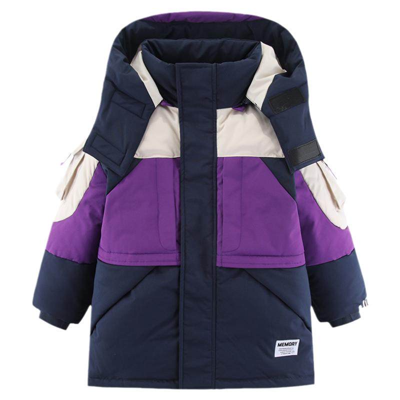 雪中飞kids童装男女童中长款儿童羽绒服中大童工装加厚撞色外套冬